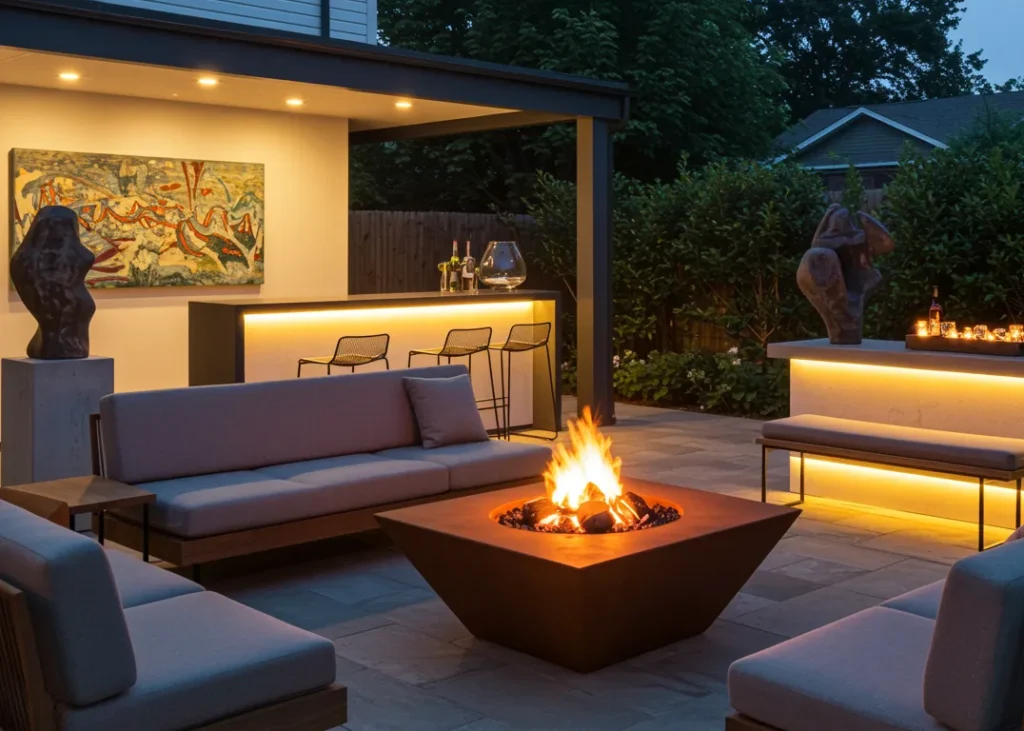 corten fireplace, square form